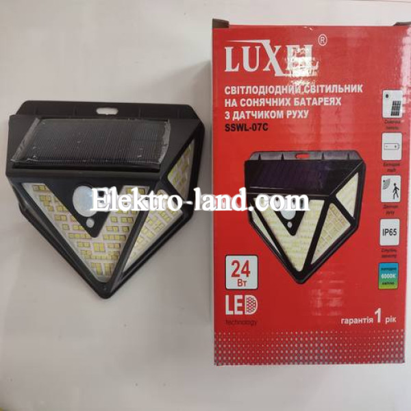 Светодиодный светильник на солнечных батареях с датчиком движения Luxel  IP65 24W (SSWL-07C)